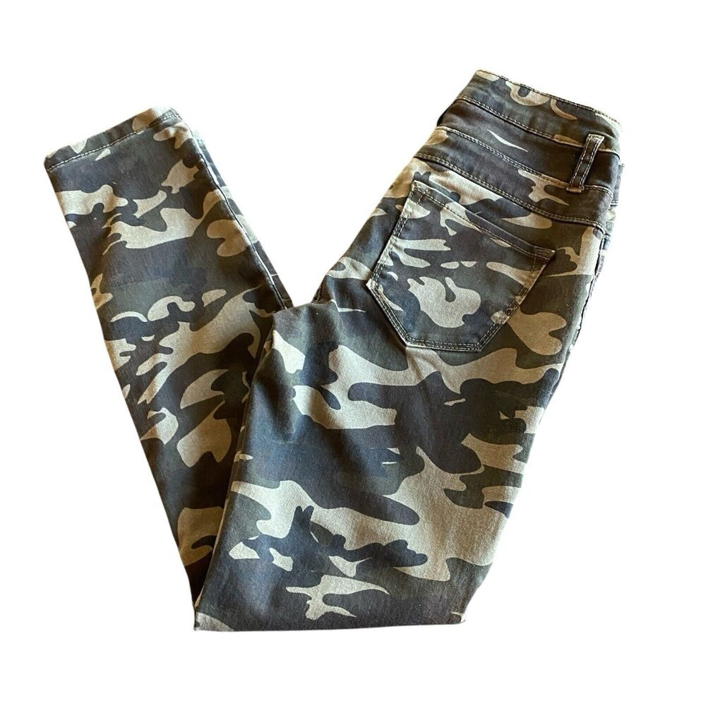 NoBo Camo 3 Button High Rise Skinny Jeans Size 3 Green Army Stretch Streetwear